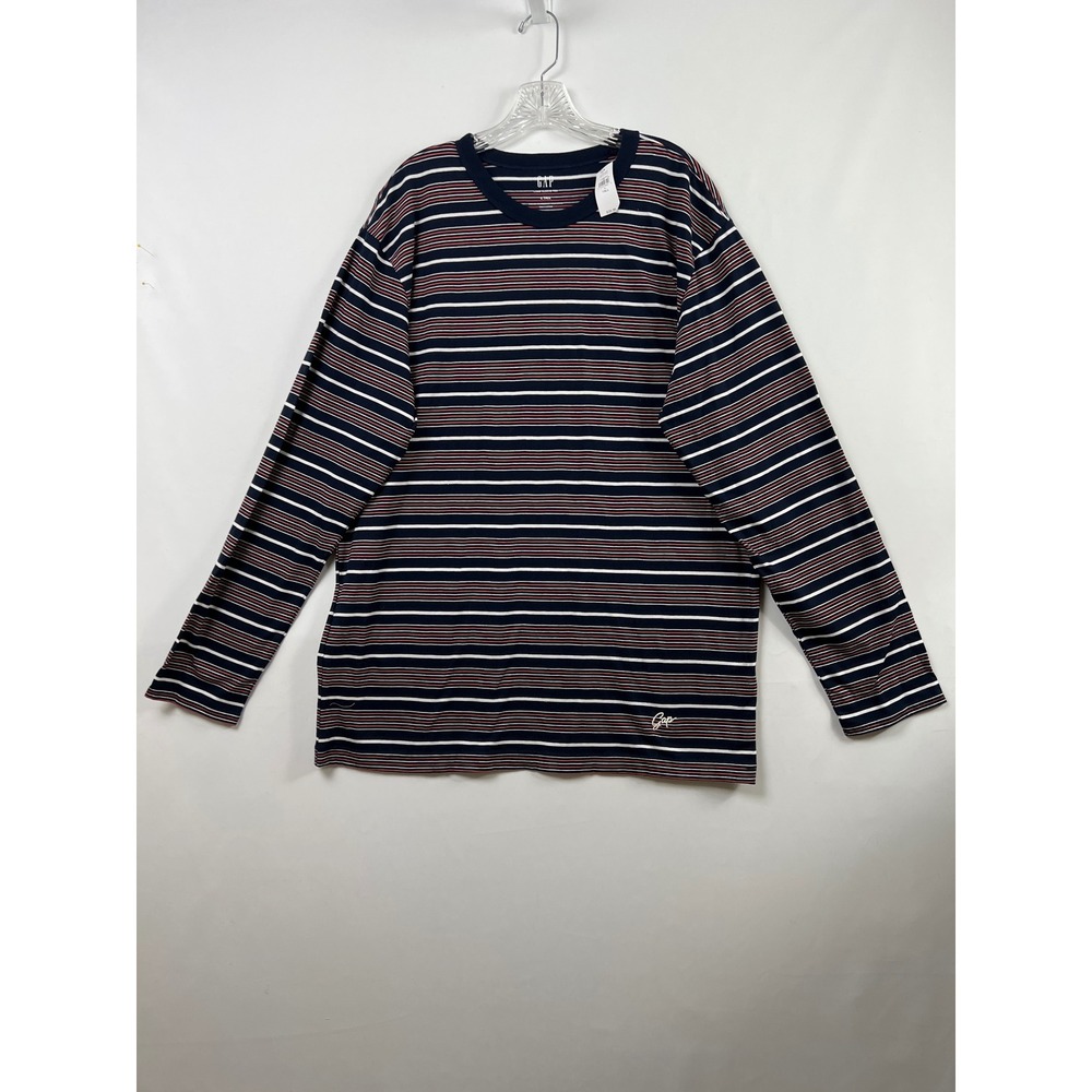 Gap Long Sleeve Tee Mens L Tall Navy Striped Organic Cotton Crew Neck New